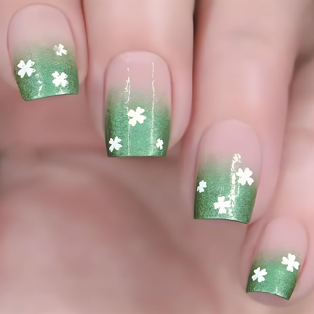 Medium Oval With Green Gradient And Clover Decals Medium Oval With Green Gradient And Clover Decals — Four Leaf Clover Nails 2027