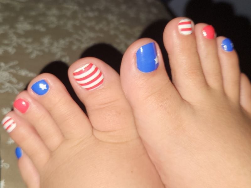 Red White Blue Stripes Solid Blue Star Short Square, Softer Variation Red White Blue Stripes Solid Blue Star Short Square, Softer Variation — Fourth of July Toe Nails 2027