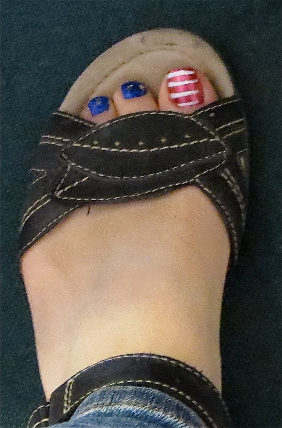 American Flag Design Red Base Short Square Toes, Close-Up Take American Flag Design Red Base Short Square Toes, Close-Up Take — Fourth of July Toe Nails 2027