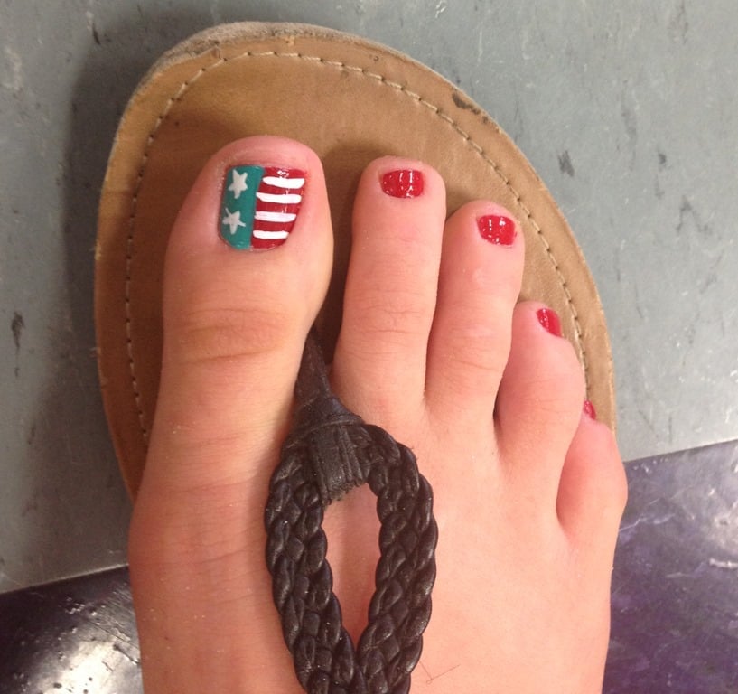 American Flag Accent Bright Red Short Square Toes, Glossy American Flag Accent Bright Red Short Square Toes, Glossy — Fourth of July Toe Nails 2027