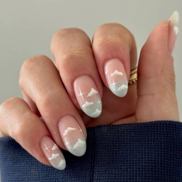 Detailed Cloud Art French Tips Medium Oval — French Cloud Nails 2027