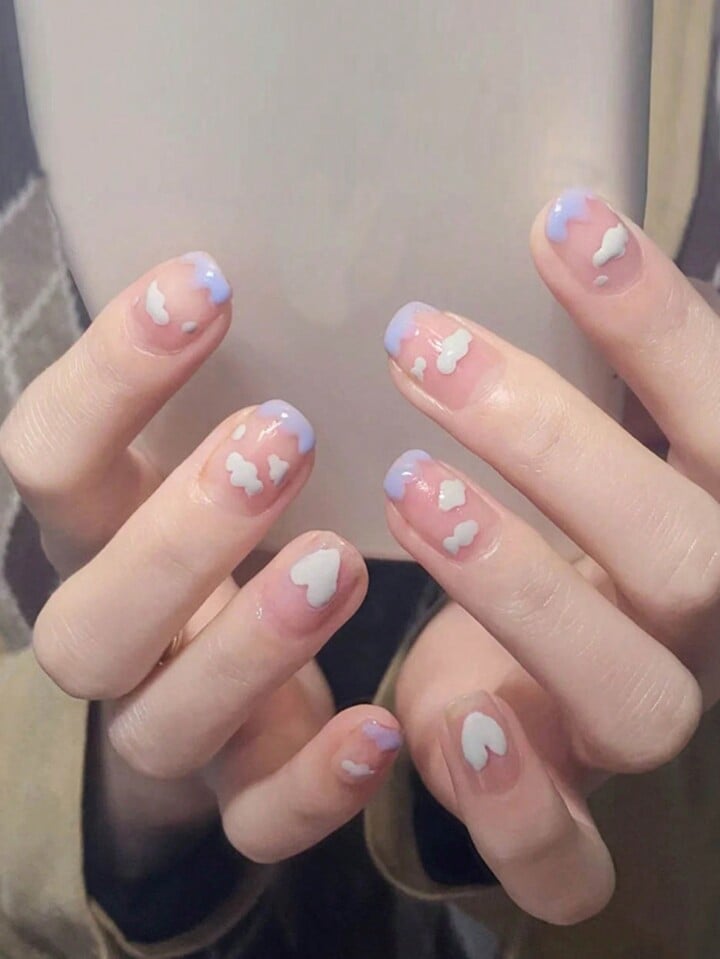 Lilac French Tip Cloud Accent Short Square — French Cloud Nails 2027