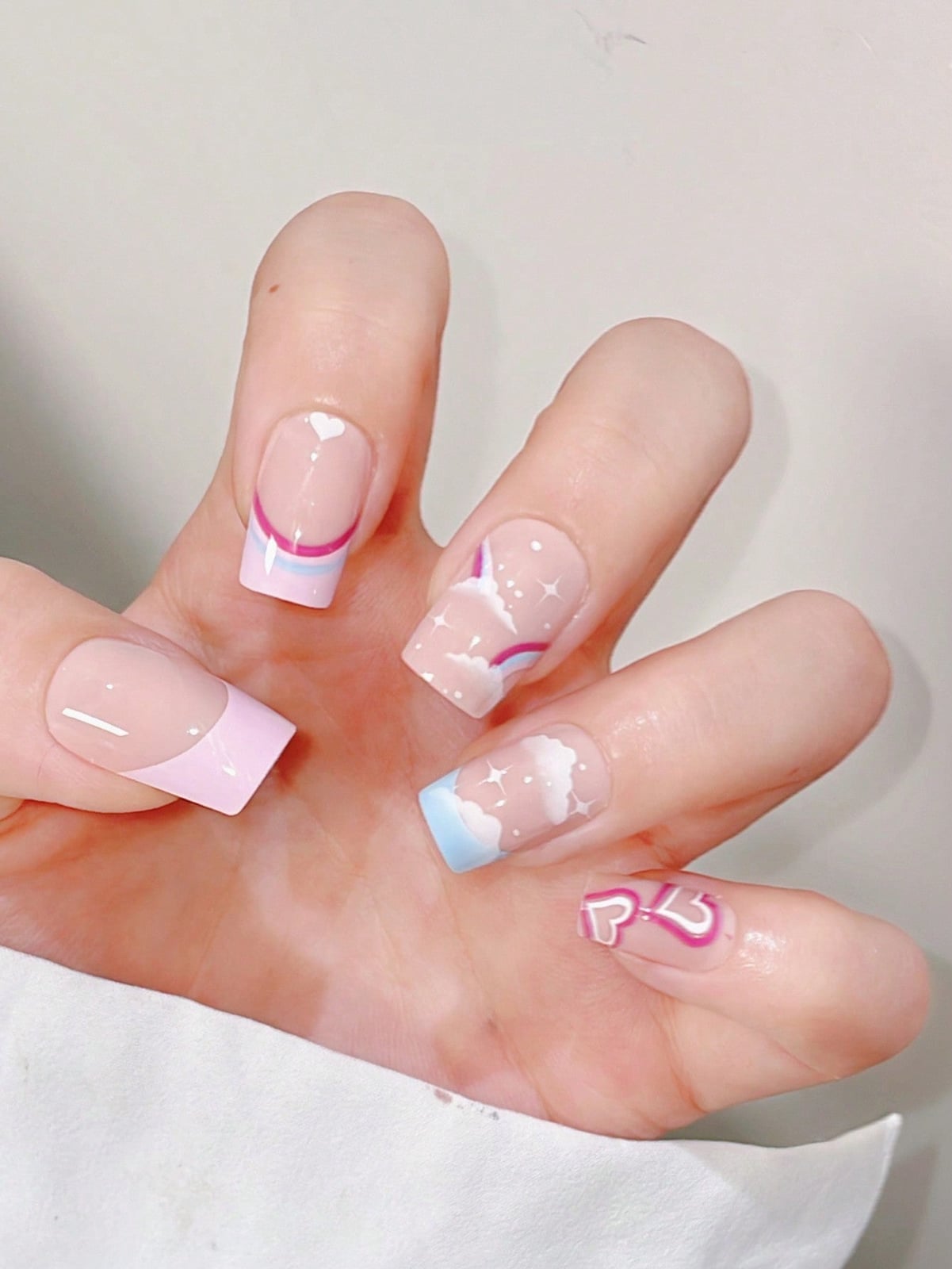 Pastel French Tip Cloud Heart Square — French Cloud Nails 2027