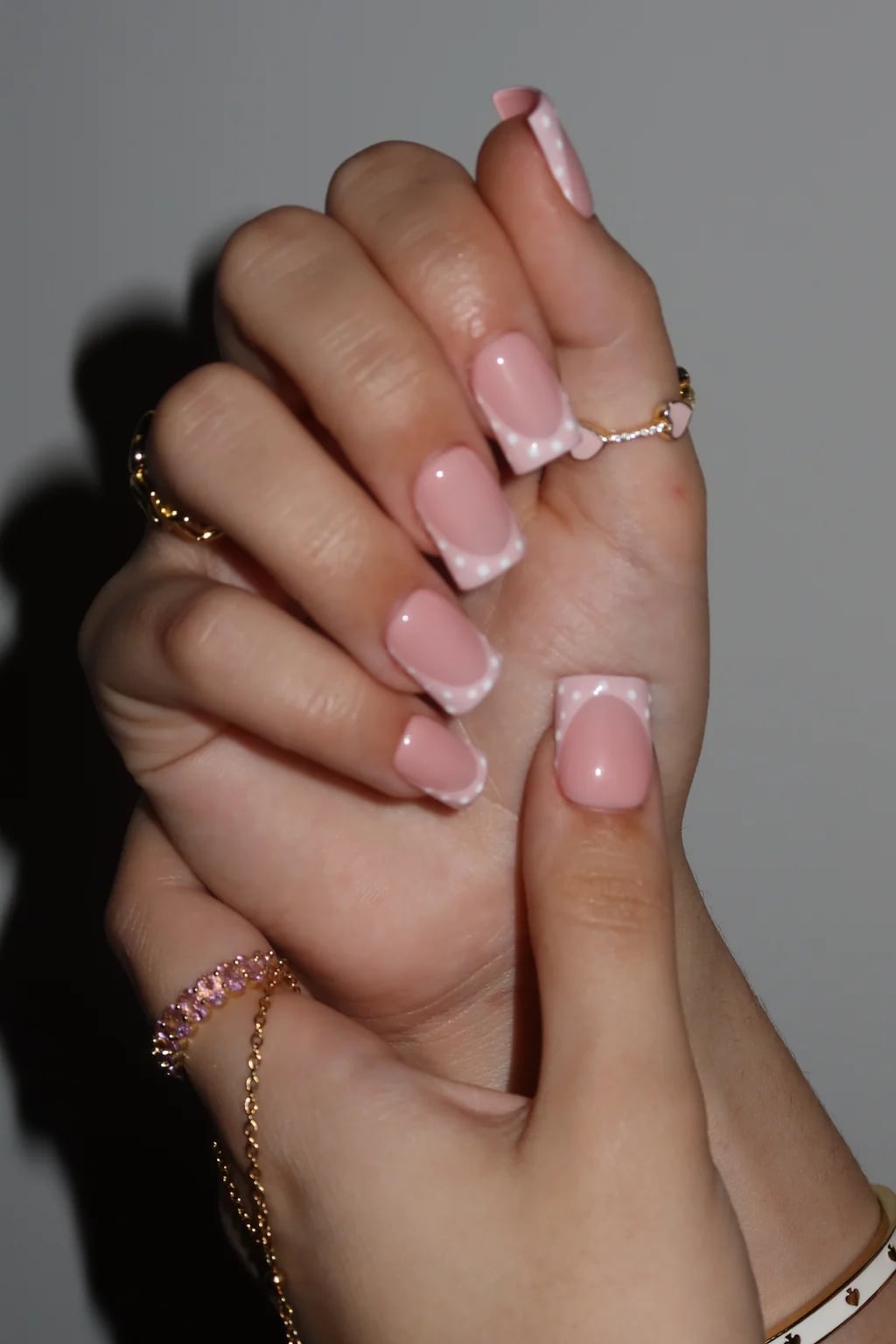 Polka Dot French Tips Medium Square — French Cloud Nails 2027