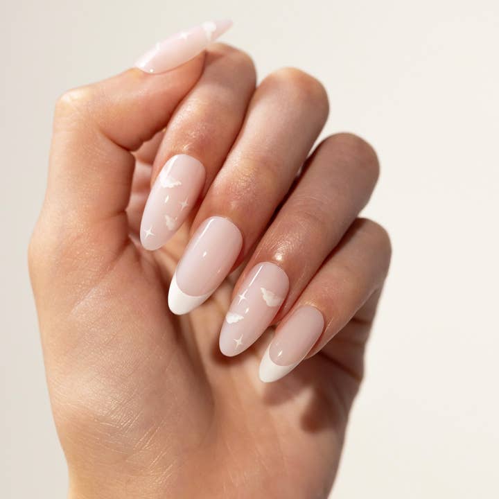 White Cloud and Star French Tips Almond — French Cloud Nails 2027