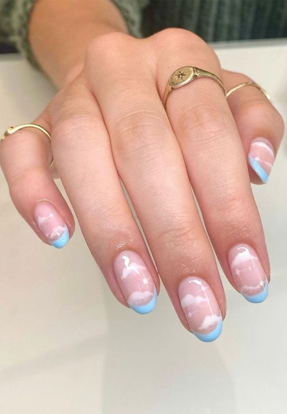 Pink Base Blue Tip Cloud French Medium Oval — French Cloud Nails 2027
