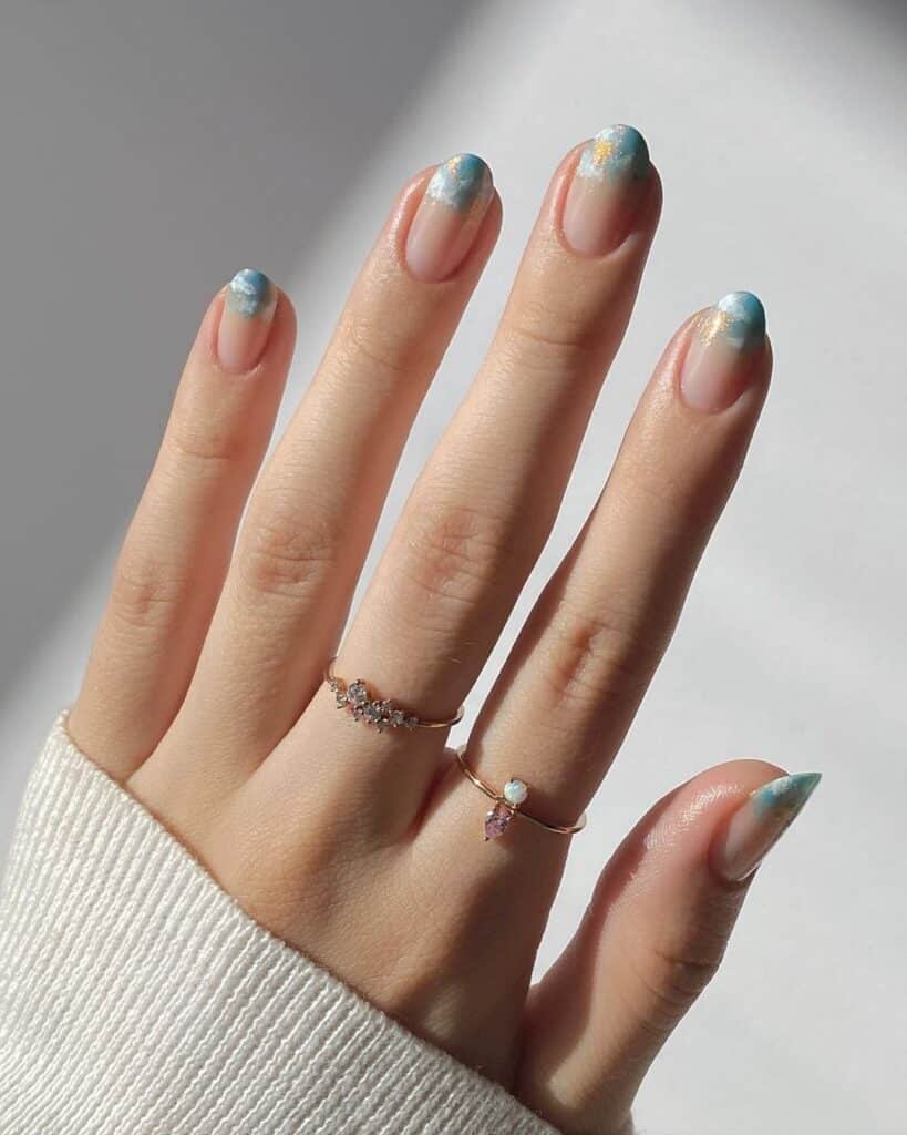 Cloud Pattern French Tips Short Almond — French Cloud Nails 2027