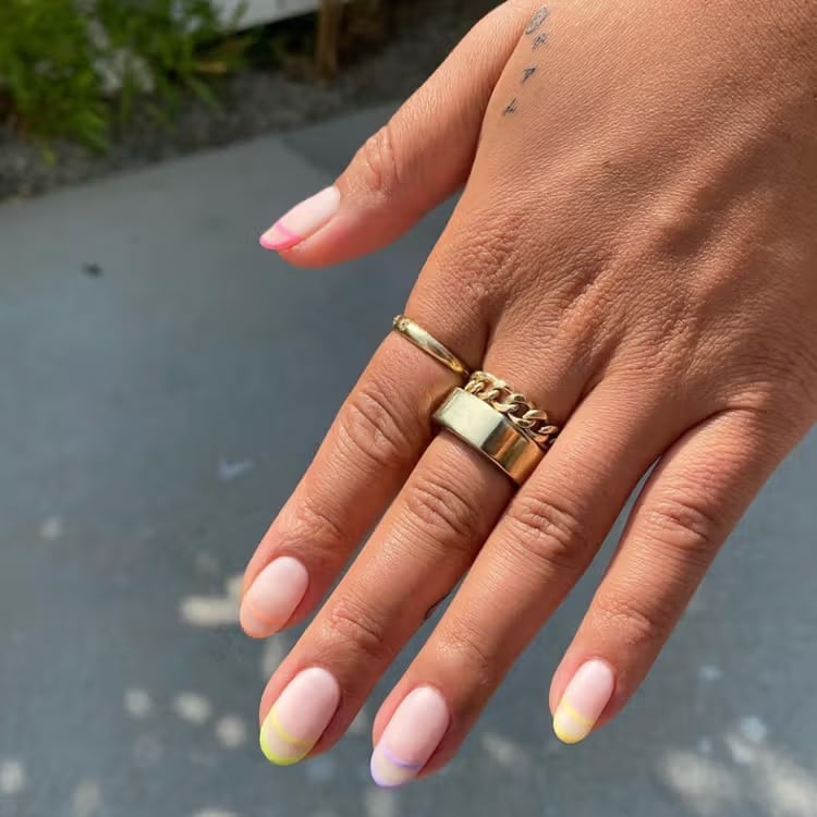 Thin Pastel Line Tip Medium Oval Nails Thin Pastel Line Tip Medium Oval Nails — French Tip Nails 2027 for Chubby Fingers