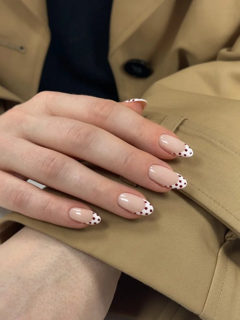 Polka Dot French Tip Medium Oval Nails Polka Dot French Tip Medium Oval Nails — French Tip Nails 2027 for Chubby Fingers
