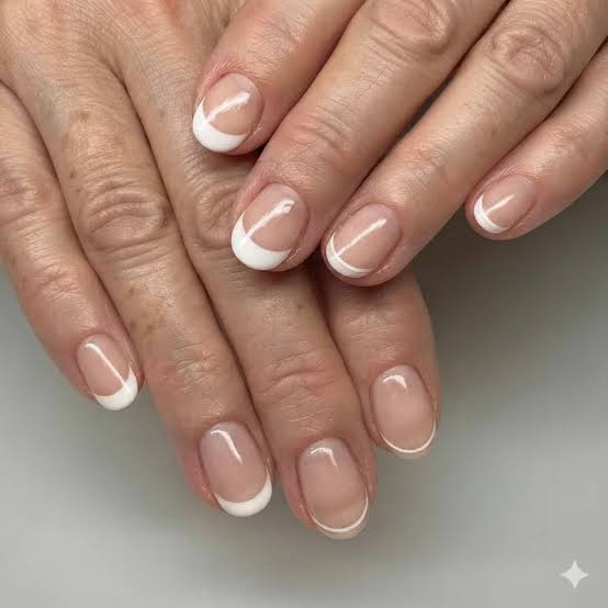 Classic White Tip Short Soft Square French Nails, Close-Up Take Classic White Tip Short Soft Square French Nails, Close-Up Take — French Tip Nails 2027 for Chubby Fingers