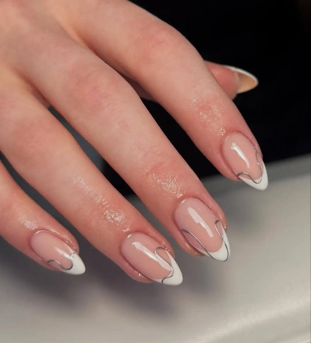 Pearl Embellished Medium Oval French Nails, Glossy Pearl Embellished Medium Oval French Nails, Glossy — French Tip Nails 2027 for Chubby Fingers