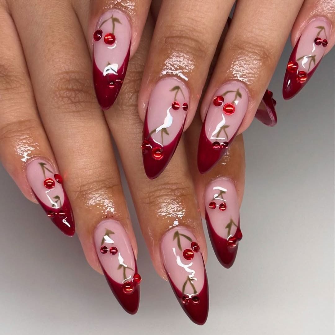 Long Stiletto Cherry Motif Nails Long Stiletto Cherry Motif Nails — Fruit Nails 2027