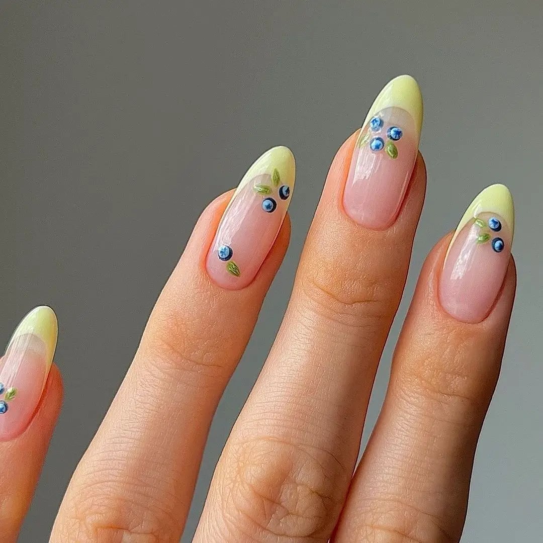 Long Almond Blueberry French Tips Long Almond Blueberry French Tips — Fruit Nails 2027
