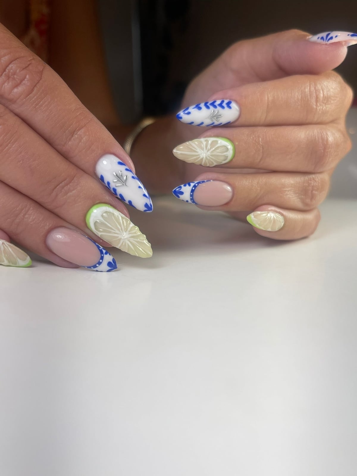 Long Stiletto Lemon Slice French Tips Long Stiletto Lemon Slice French Tips — Fruit Nails 2027
