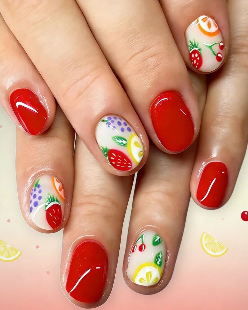 Short Oval Strawberry Designs Short Oval Strawberry Designs — Fruit Nails 2027