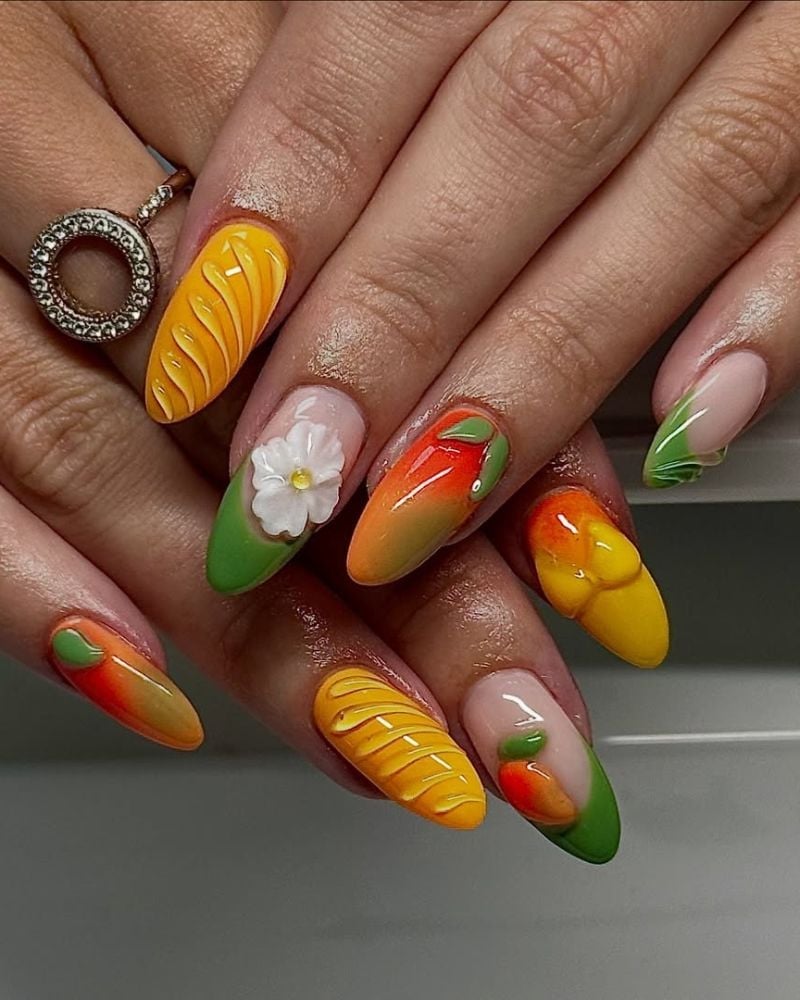 Medium Almond Sculpted Tropical Fruit Medium Almond Sculpted Tropical Fruit — Fruit Nails 2027