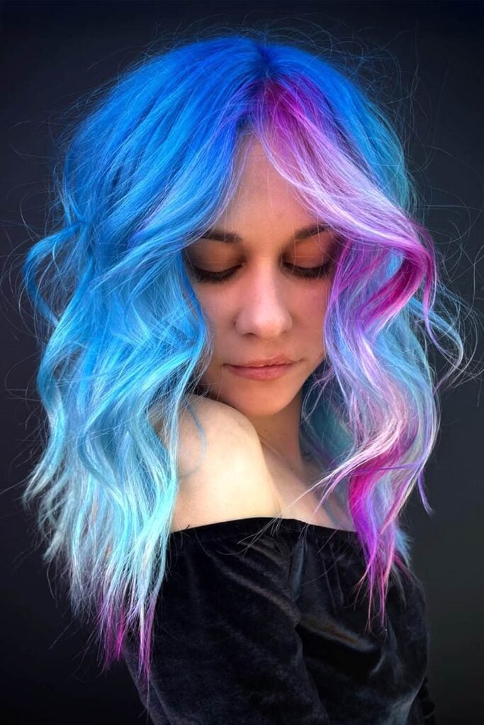 Lob With Blue Pastel Pink And Purple Highlights Lob With Blue Pastel Pink And Purple Highlights — Fun Hair Color Pastel 2027