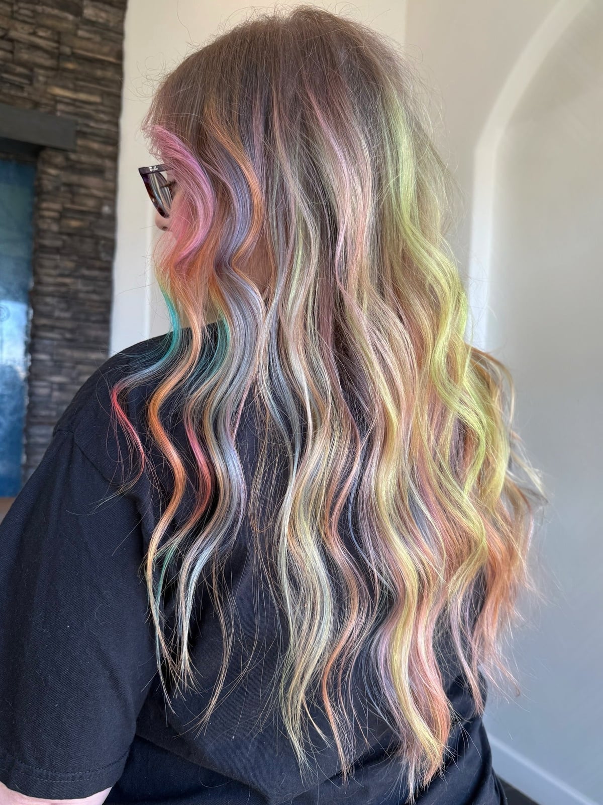Mid-Back Waves With Multi-Color Pastel Highlights Mid-Back Waves With Multi-Color Pastel Highlights — Fun Hair Color Pastel 2027