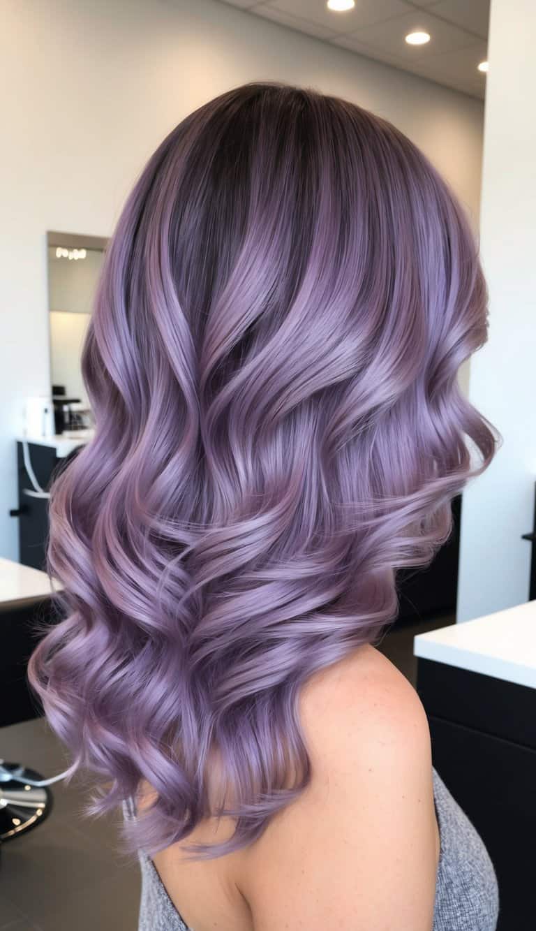 Wavy Lob With Dusty Lavender Balayage Wavy Lob With Dusty Lavender Balayage — Fun Hair Color Pastel 2027