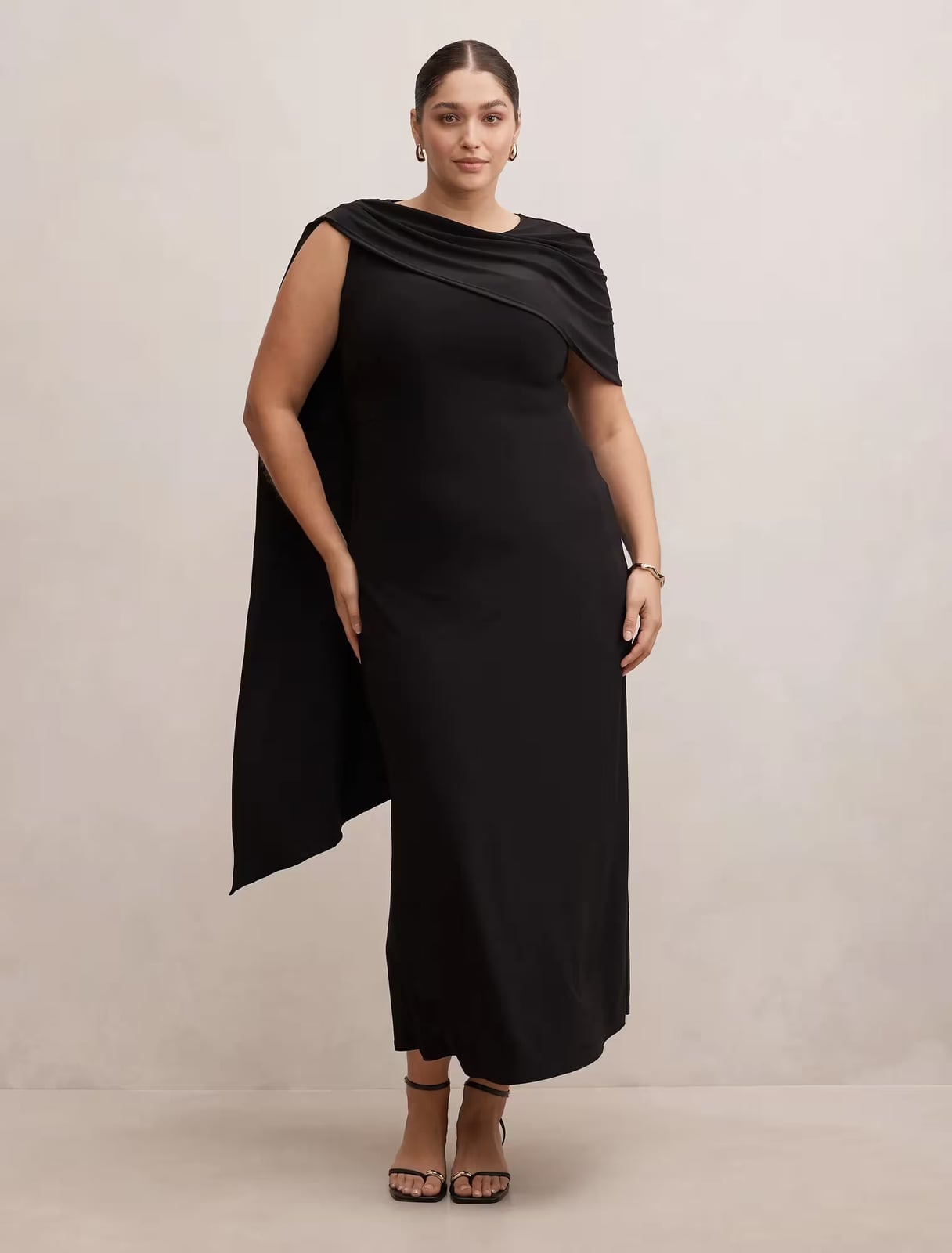 Black Crepe Draped Dress with Column Skirt Black Crepe Draped Dress with Column Skirt — Funeral Dresses 2027