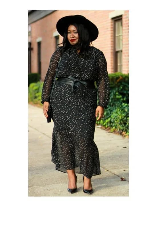 Black Polka Dot Fit-and-Flare Dress with Hat Black Polka Dot Fit-and-Flare Dress with Hat — Funeral Dresses 2027