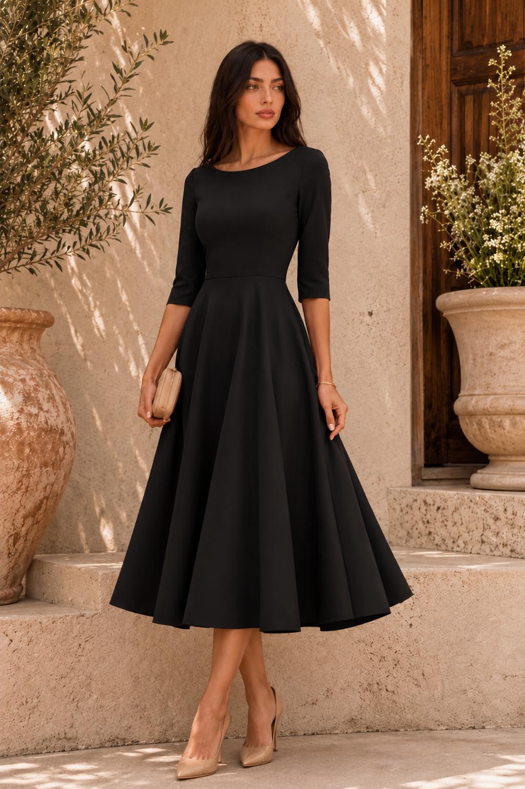Black Fit-and-Flare Midi Dress Black Fit-and-Flare Midi Dress — Funeral Dresses 2027