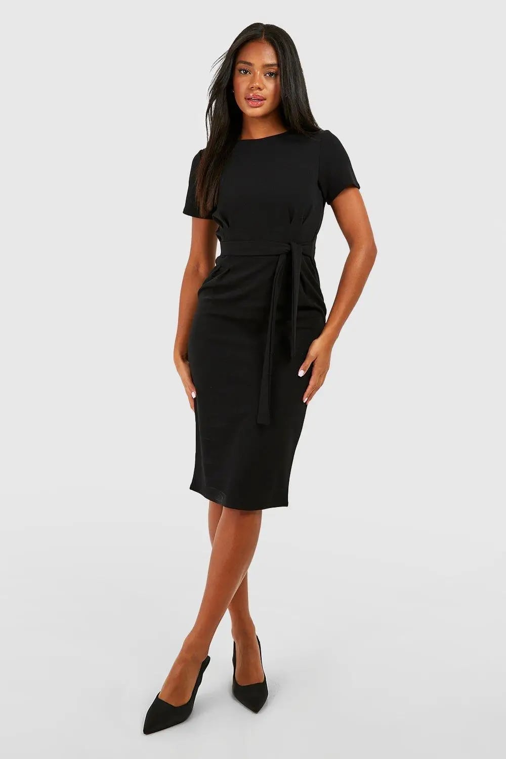 Black Jersey Sheath Dress with Fabric Belt Black Jersey Sheath Dress with Fabric Belt — Funeral Dresses 2027