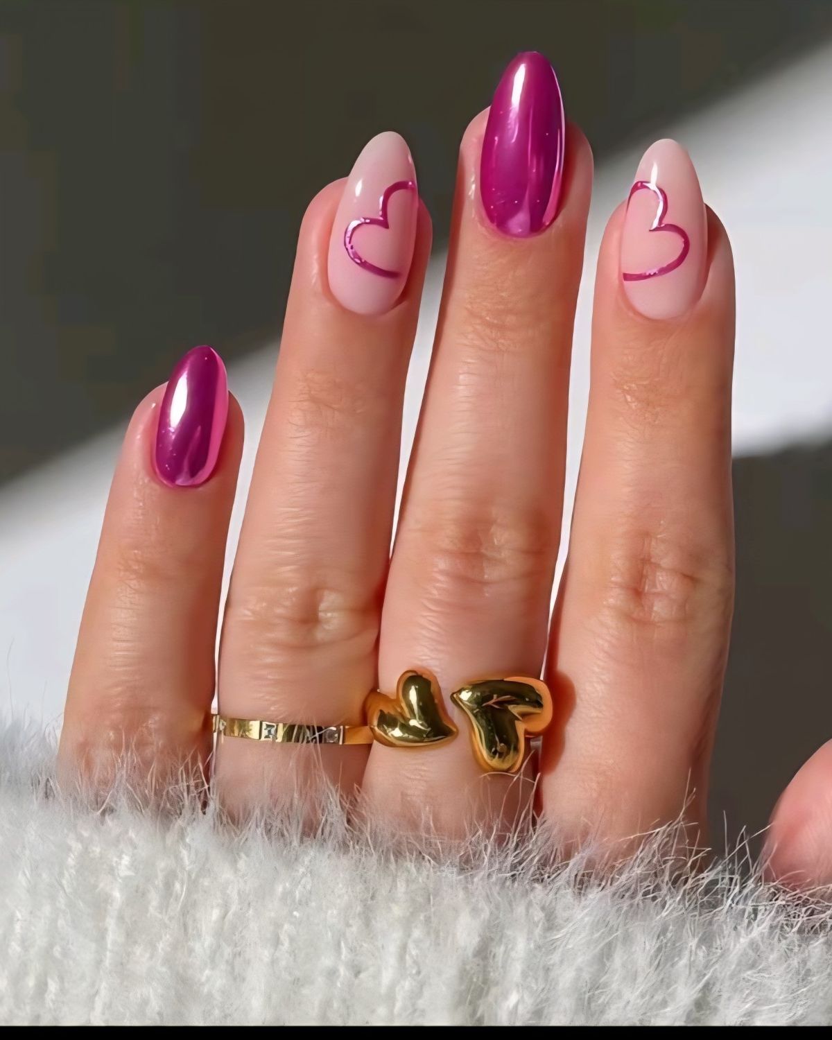 Sheer Nude Almond Nails with Pink Heart Outlines Sheer Nude Almond Nails with Pink Heart Outlines — Galentines Nails 2027