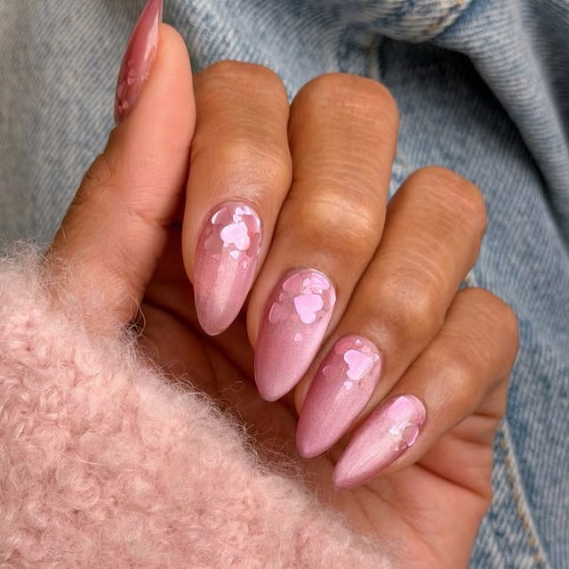 Medium Square Matte Nude with Colorful Heart Outlines Medium Square Matte Nude with Colorful Heart Outlines — Galentines Nails 2027