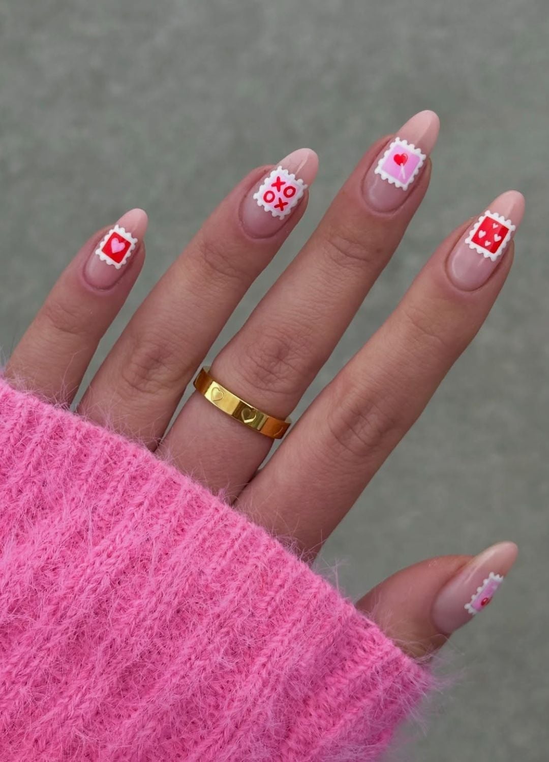 Medium Almond Nails with Valentine's Sticker Art Medium Almond Nails with Valentine's Sticker Art — Galentines Nails 2027