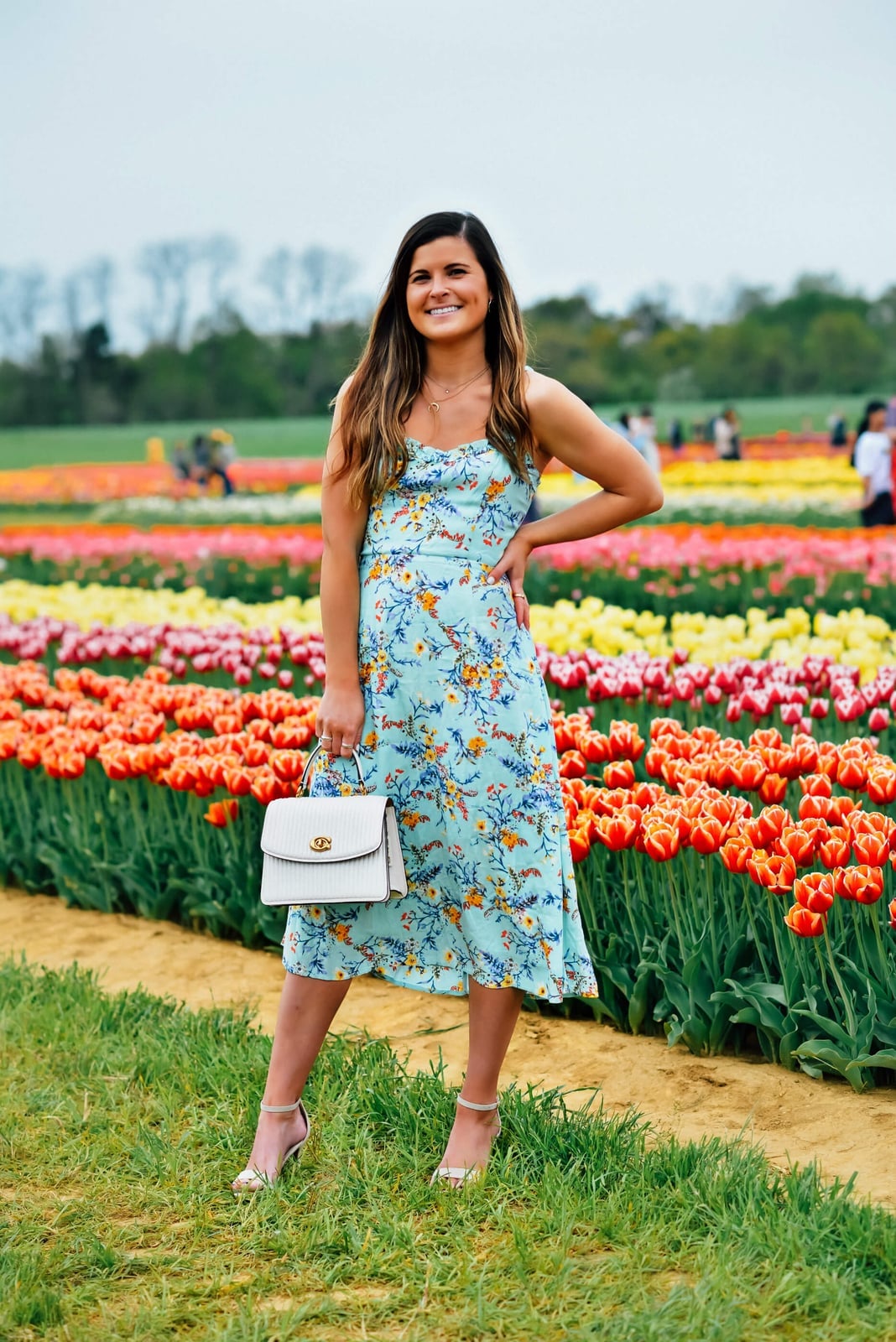 Blue midi dress with yellow orange and pink floral print Blue midi dress with yellow orange and pink floral print — Garden Party Dresses 2027