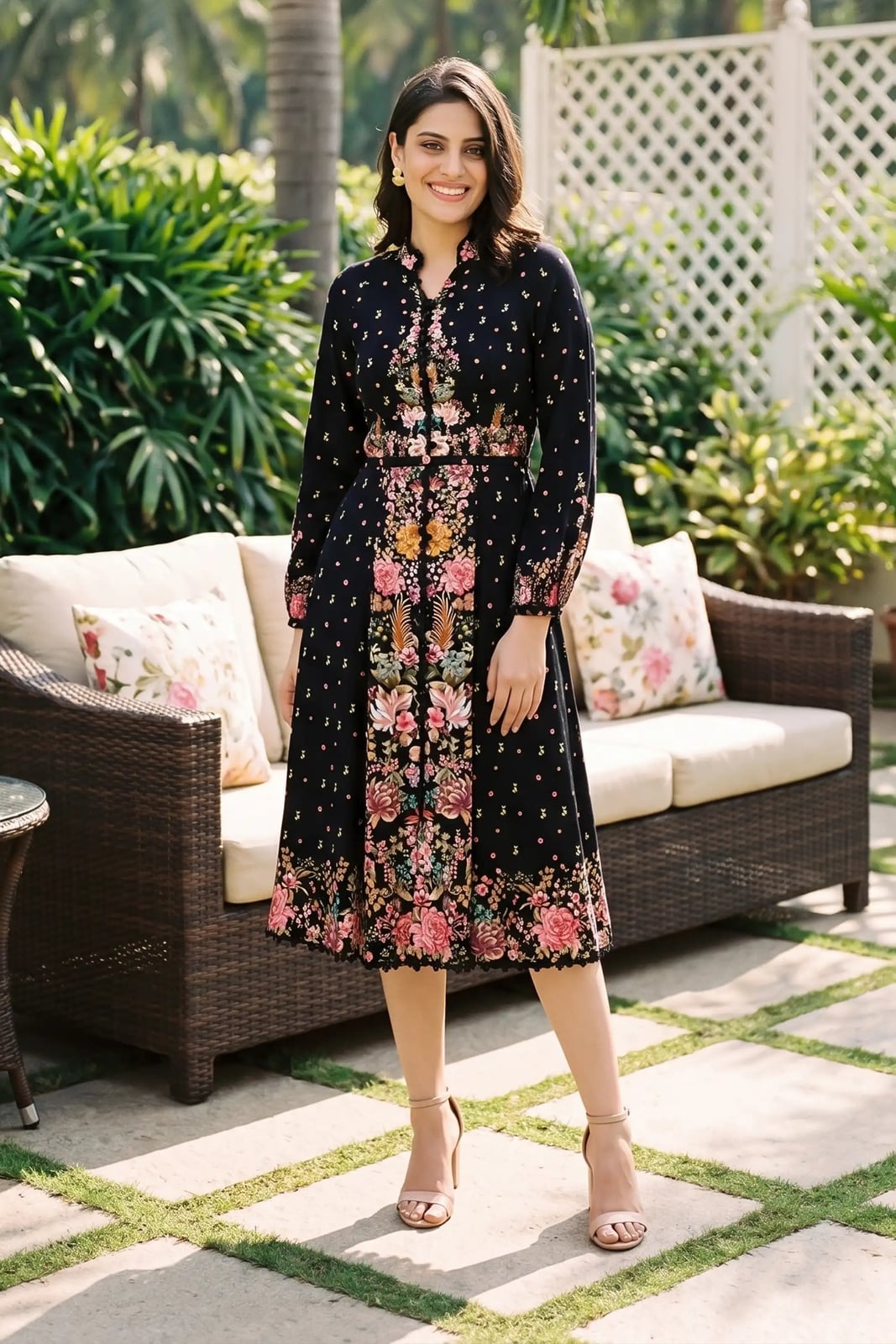 Black midi dress with multicolor floral embroidery Black midi dress with multicolor floral embroidery — Garden Party Dresses 2027