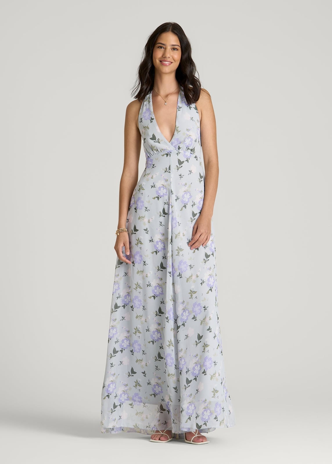 Light blue halter maxi dress with lilac floral print Light blue halter maxi dress with lilac floral print — Garden Party Dresses 2027