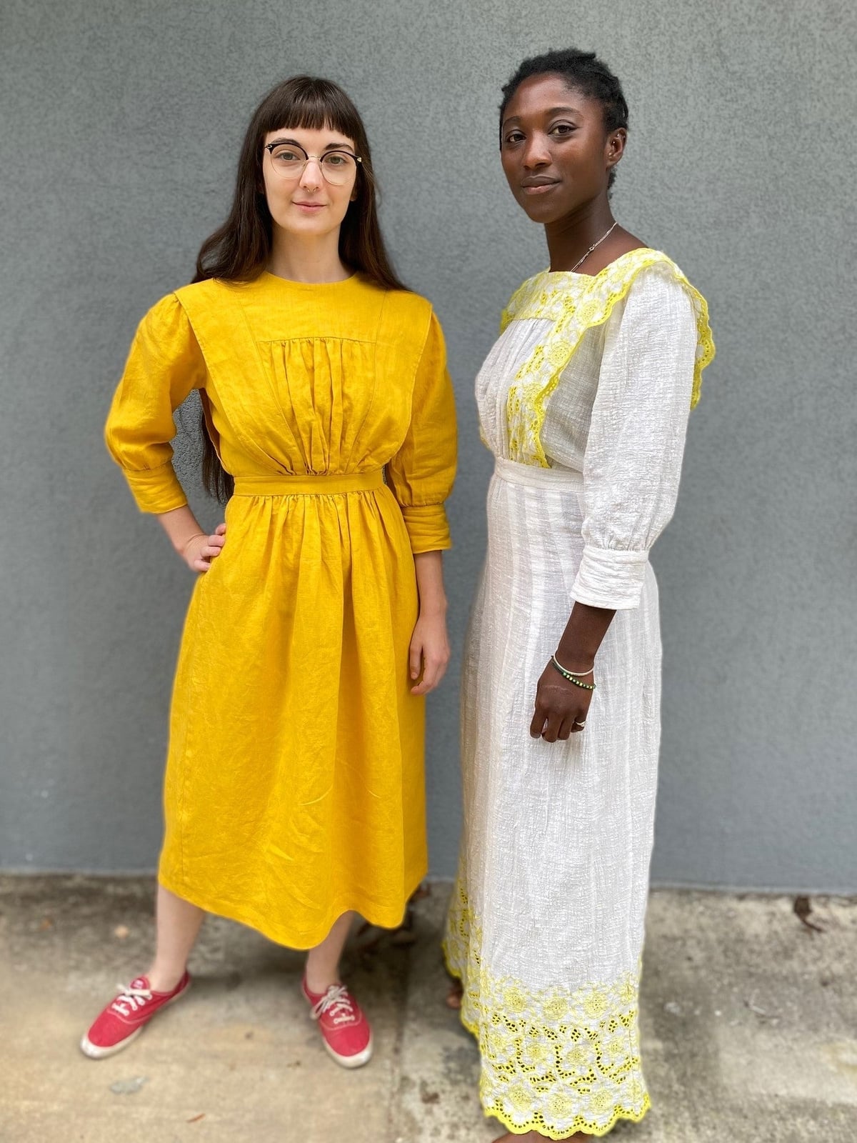 Yellow linen long sleeve midi dress with pleated bodice Yellow linen long sleeve midi dress with pleated bodice — Garden Party Dresses 2027