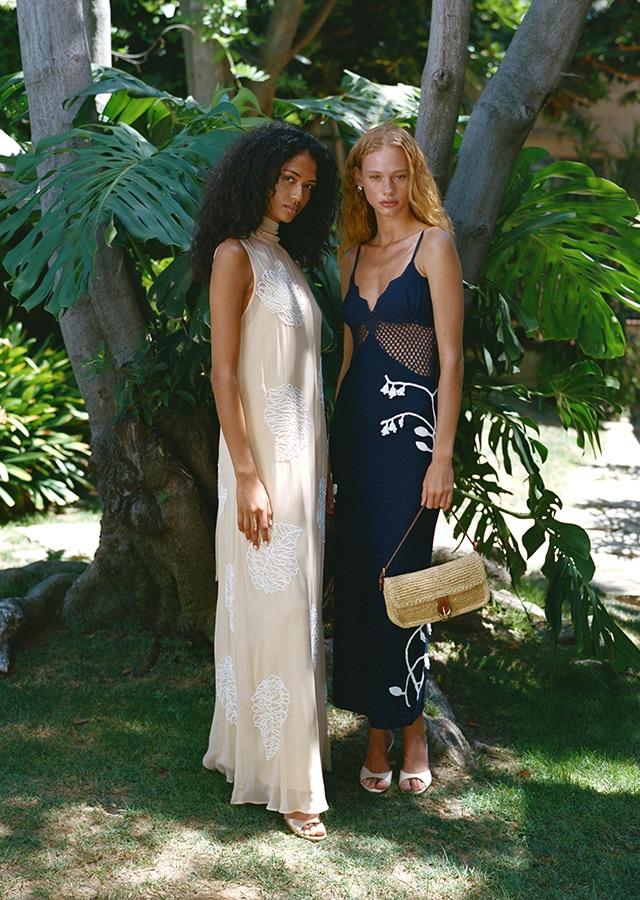 Navy blue dress with white floral embroidery and sheer overlay Navy blue dress with white floral embroidery and sheer overlay — Garden Party Dresses 2027