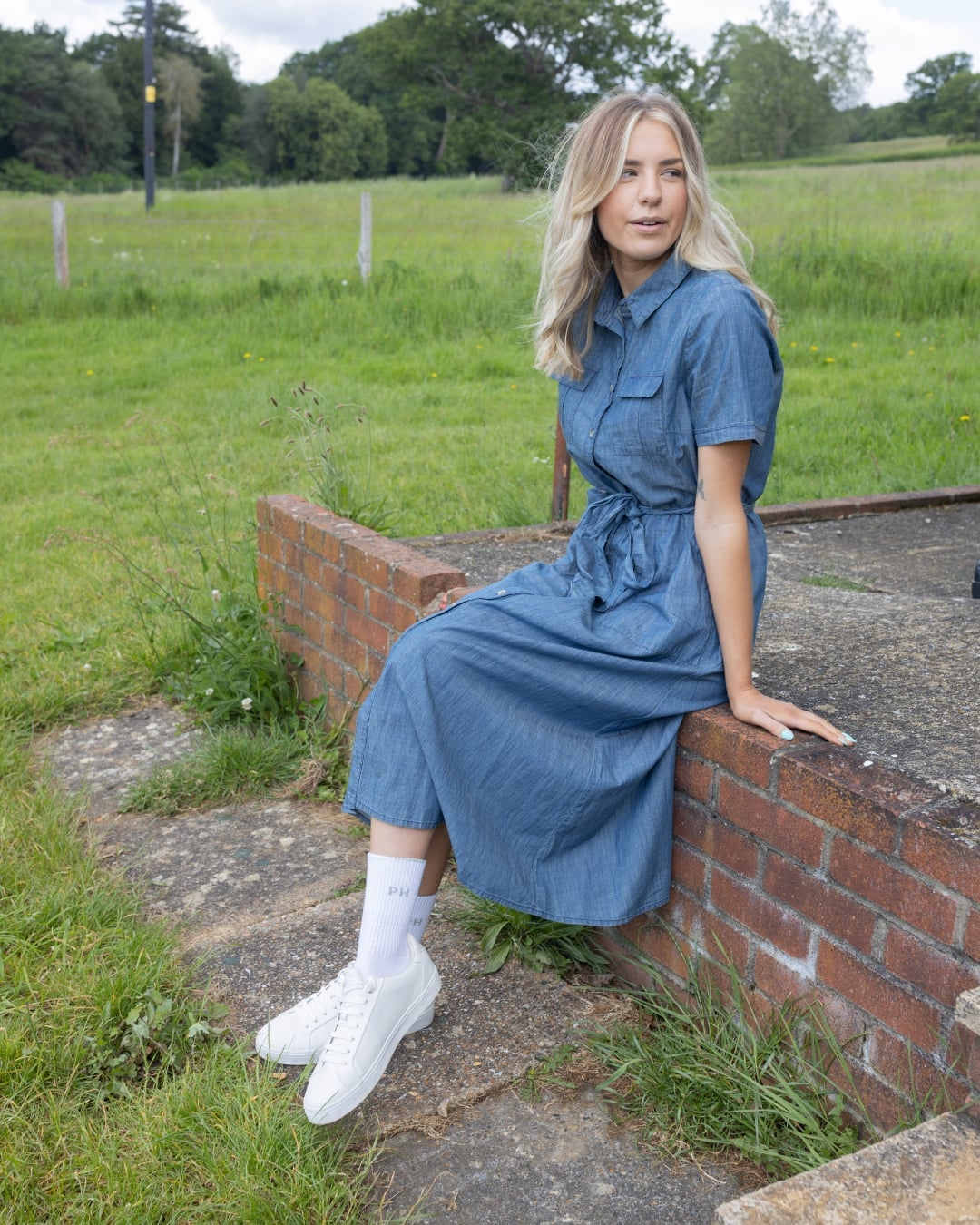 Medium blue denim shirt dress with belted waist Medium blue denim shirt dress with belted waist — Garden Party Dresses 2027