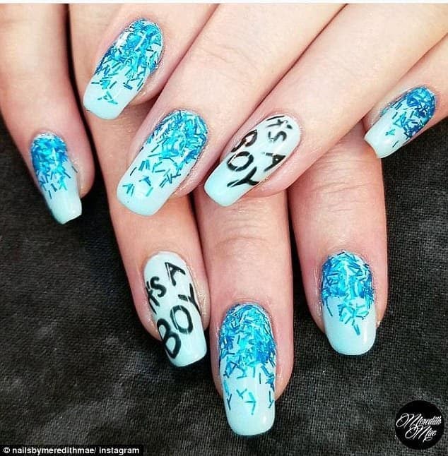 Short Square Light Blue Nails with 'It's a Boy' Text — Gender Reveal Nails 2027