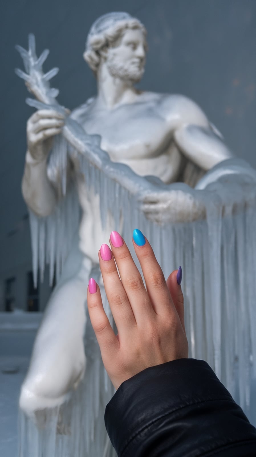 Short Almond Nails with Pink and Blue Polka Dots, Close-Up Take — Gender Reveal Nails 2027