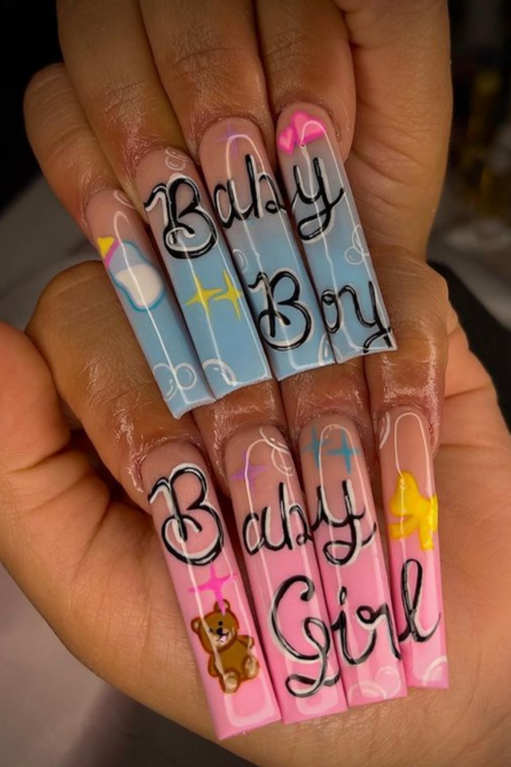 Short Oval Nails with Hot Pink and Neon Abstract, Office-Safe Version — Gender Reveal Nails 2027