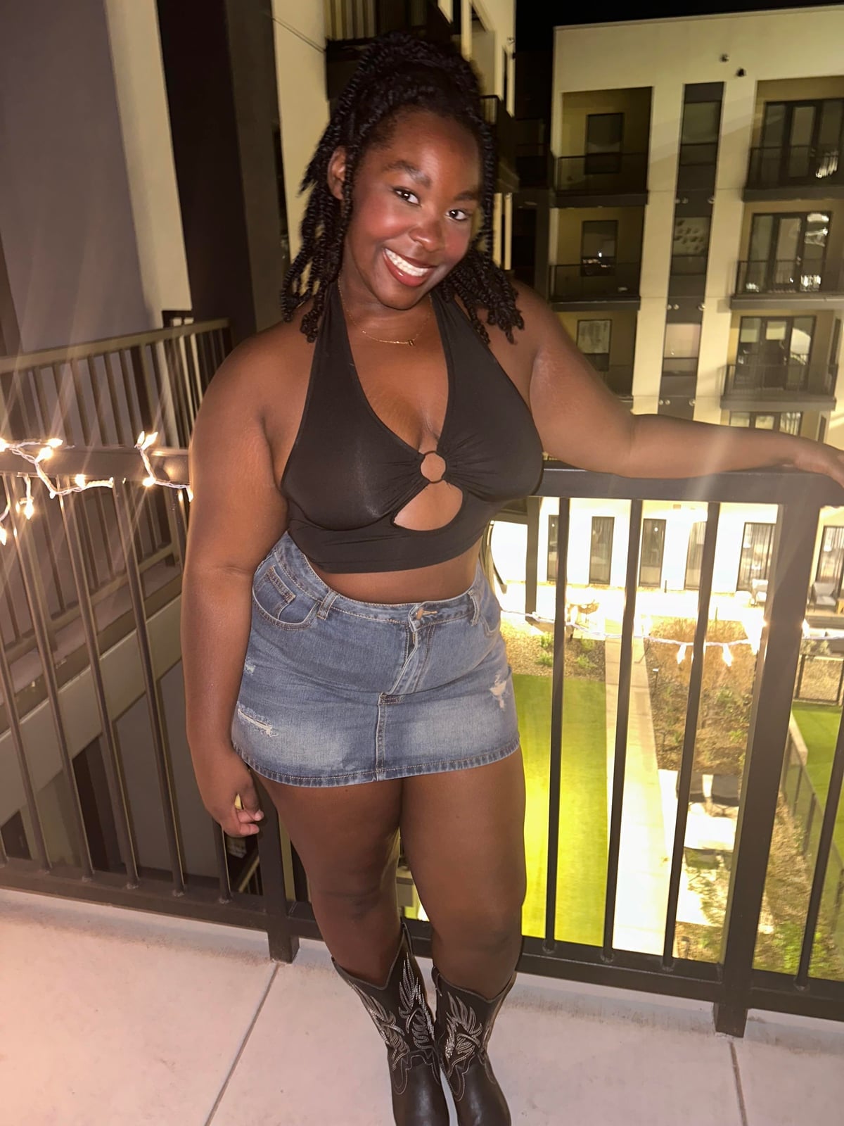 Denim mini skirt with halter crop top — Girls Night Out Outfits 2027