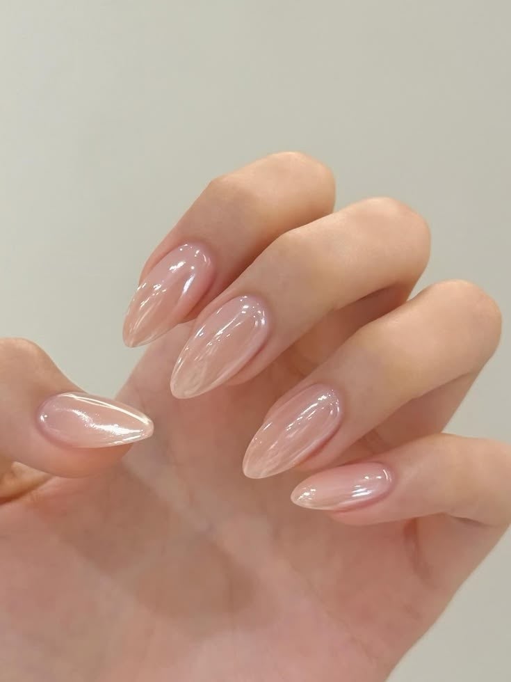 Medium Almond Sheer Nude Glazed Nails, Milky Glaze Finish Medium Almond Sheer Nude Glazed Nails, Milky Glaze Finish — Glazed Donut Nails 2027