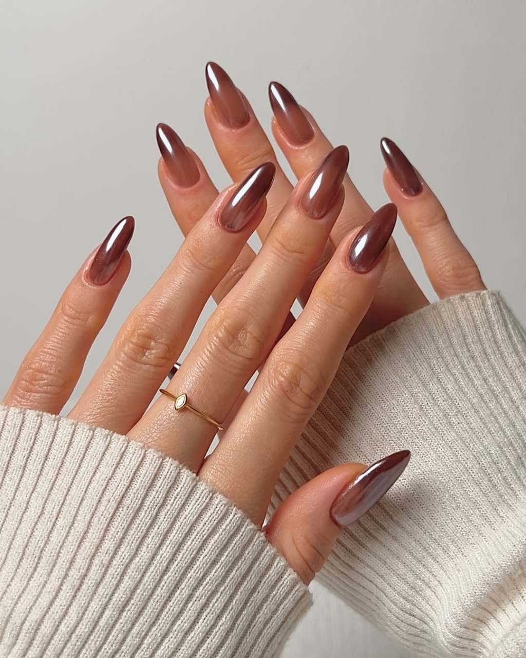 Long Stiletto Deep Brown Metallic Chrome Nails Long Stiletto Deep Brown Metallic Chrome Nails — Glazed Donut Nails 2027