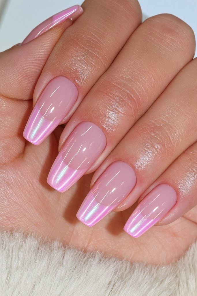 Short Square Pink Nude Iridescent French Nails Short Square Pink Nude Iridescent French Nails — Glazed Donut Nails 2027