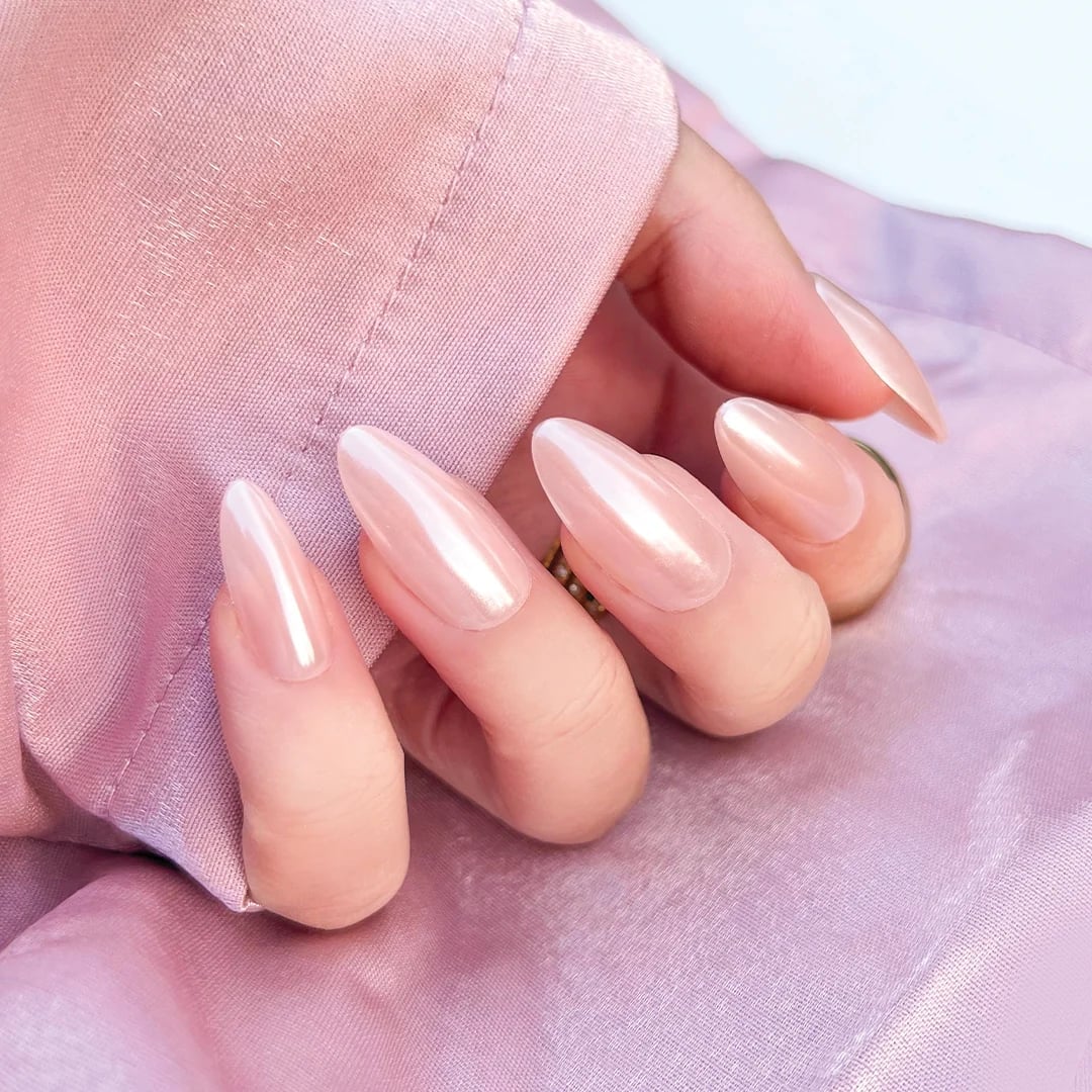 Long Almond Sheer Milky Pink Pearlescent Nails Long Almond Sheer Milky Pink Pearlescent Nails — Glazed Donut Nails 2027