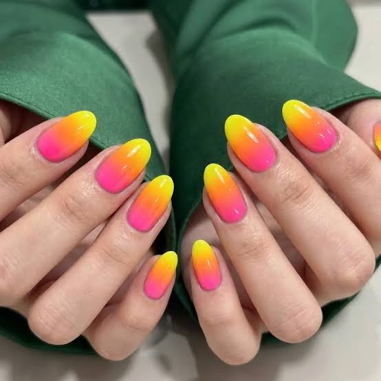 Yellow to Hot Pink Oval Gradient Nails Yellow to Hot Pink Oval Gradient Nails — Glow Rave Nails 2027