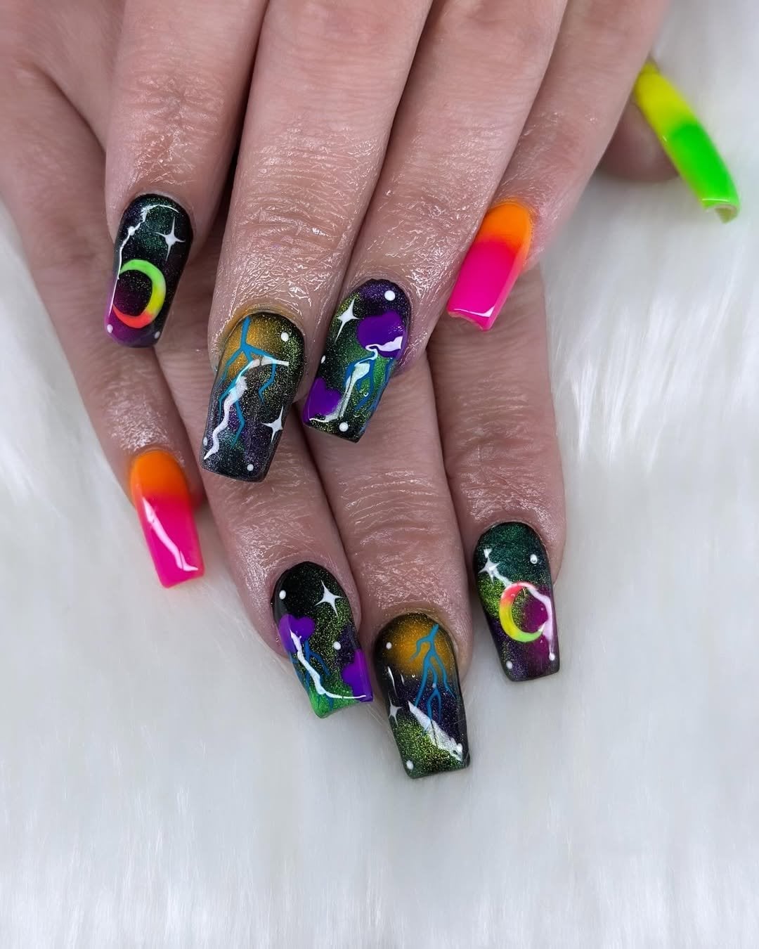 Cosmic Galaxy Print Long Square Nails Cosmic Galaxy Print Long Square Nails — Glow Rave Nails 2027