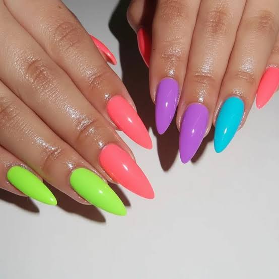 Bold Neon Colors Medium-Long Stiletto Nails Bold Neon Colors Medium-Long Stiletto Nails — Glow Rave Nails 2027