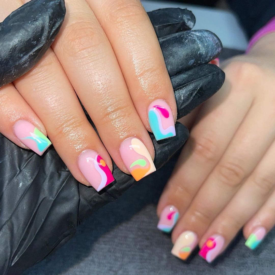Vibrant Abstract Swirls Short Square Nails Vibrant Abstract Swirls Short Square Nails — Glow Rave Nails 2027