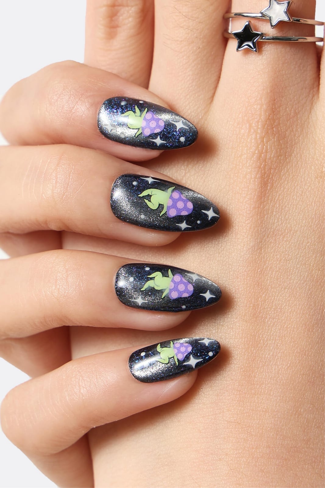Glitter Night Sky Alien Mushroom Almond Nails Glitter Night Sky Alien Mushroom Almond Nails — Glow Rave Nails 2027
