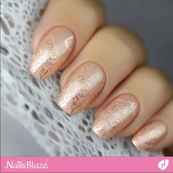 Sheer Nude With Rose Gold Stamping Sheer Nude With Rose Gold Stamping — Gold Stamping Nails 2027